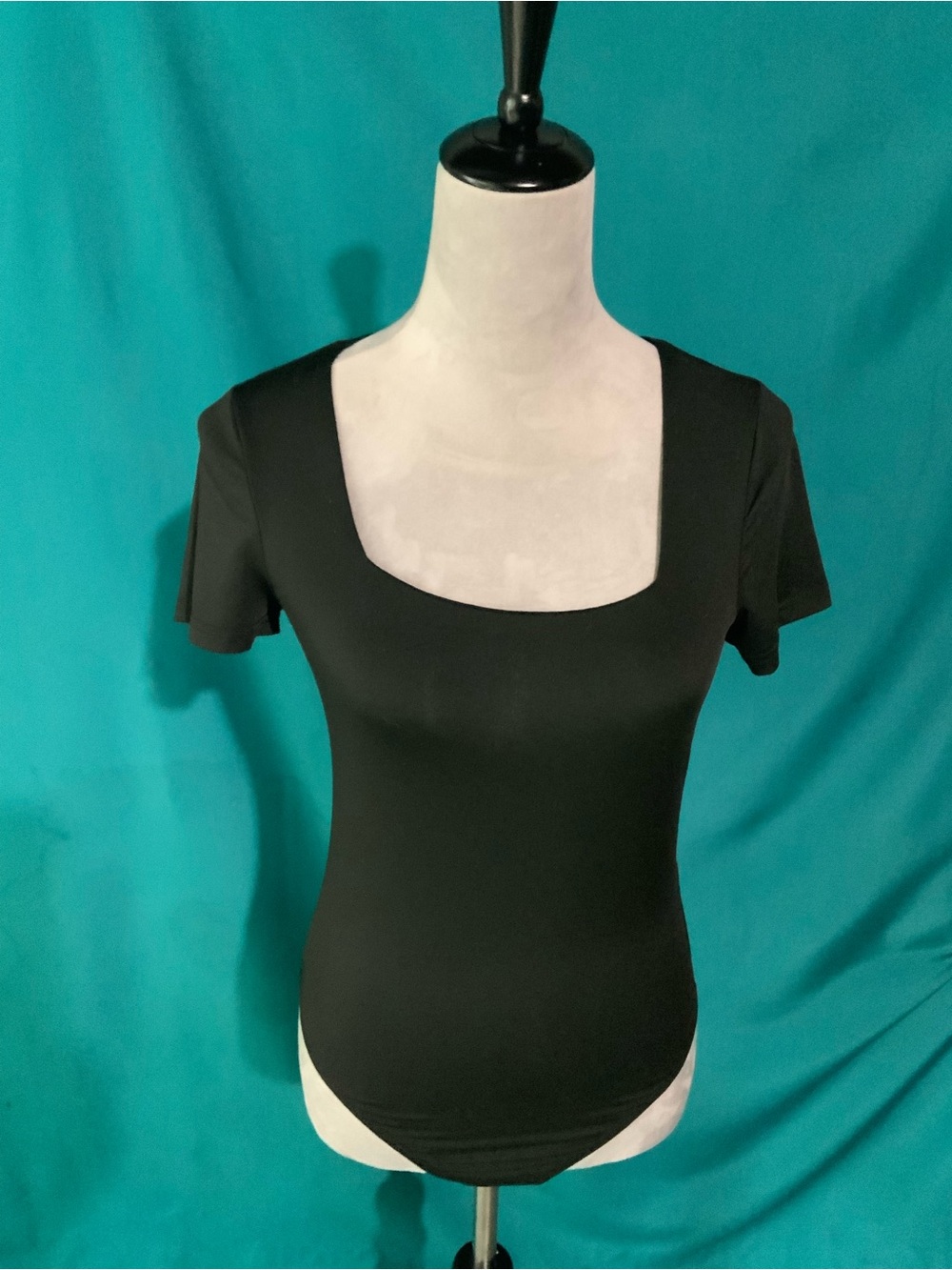 mittoshop Black Square-Neck Short Sleeve Bodysuit